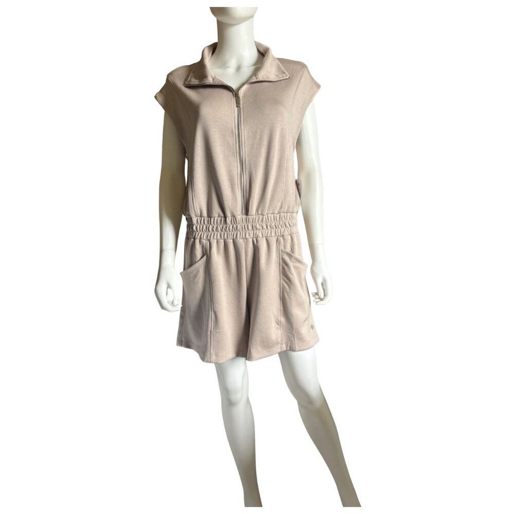 Apana Yoga Romper L Tan GOAT NWT Zip Front Elastic Waist Athleisure